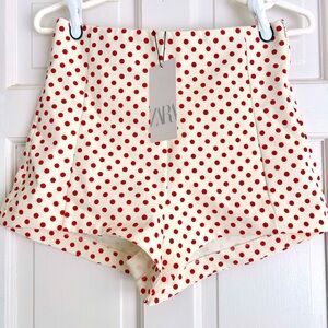 Zara Red Polka Dot High Waisted Shorts Sz S Small New With Tags